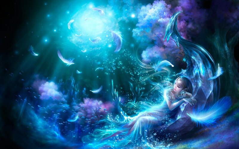 Woman with Feather Wings — Blue, Ethereal