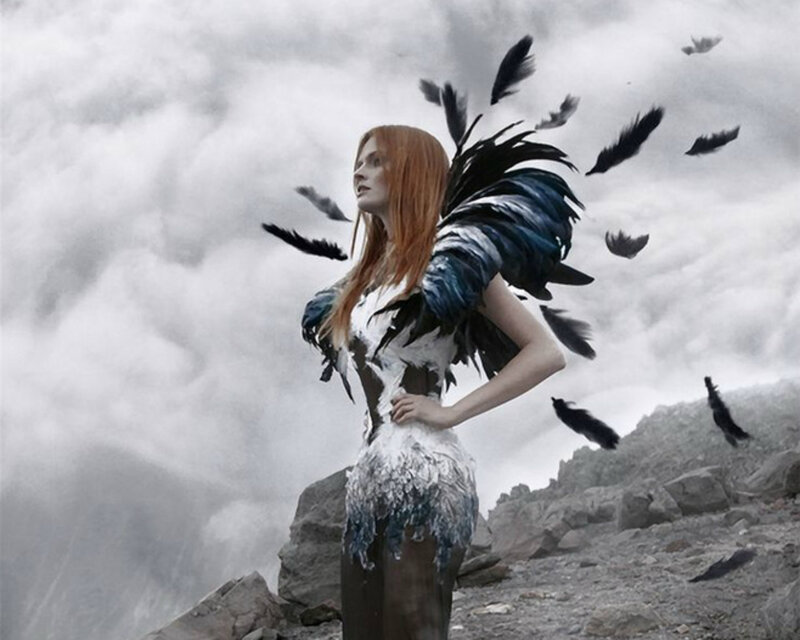 Woman with Feather Wings — Gray