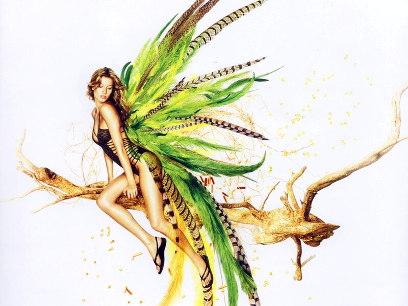Woman with Feather Wings — Green