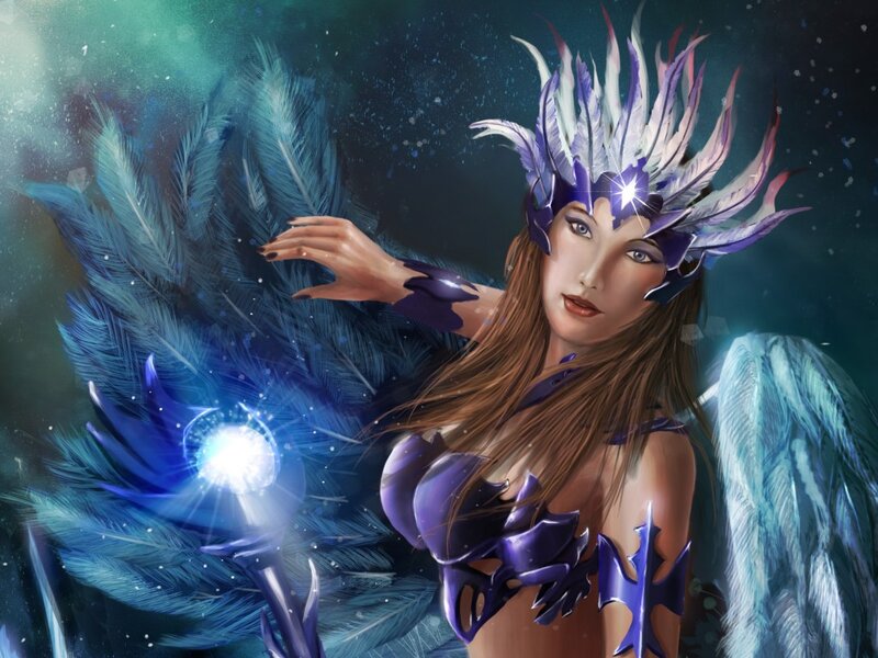 Woman with Feather Wings — Purple, Dramatic