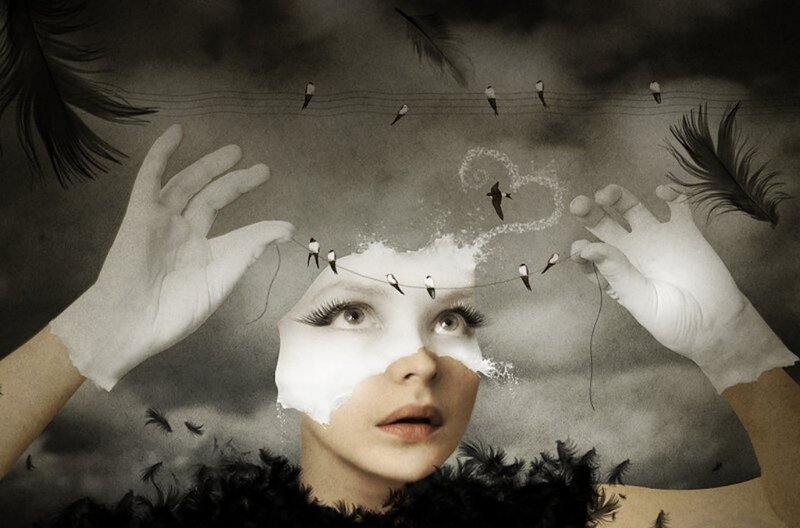 Woman with Feathered Collar — Black