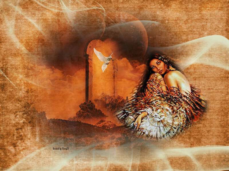 Woman with Feathered Dress — Brown