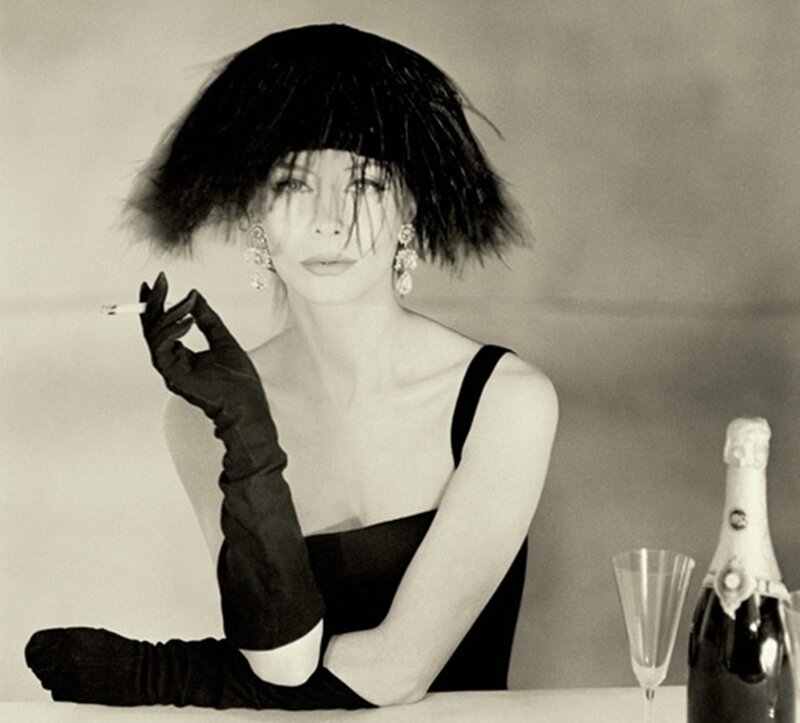 Woman with Feathered Hat — Black, Dramatic, Photograph