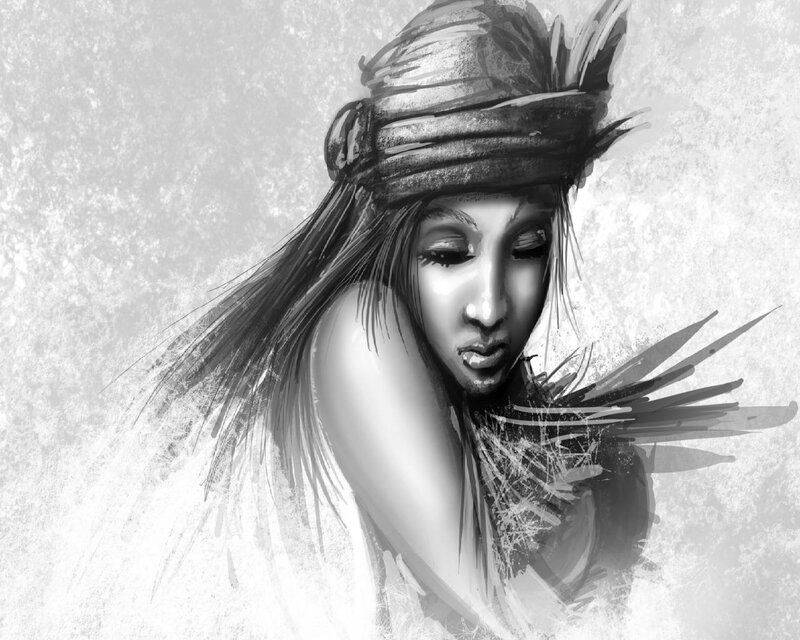 Woman with Feathered Hat — Black, Dramatic