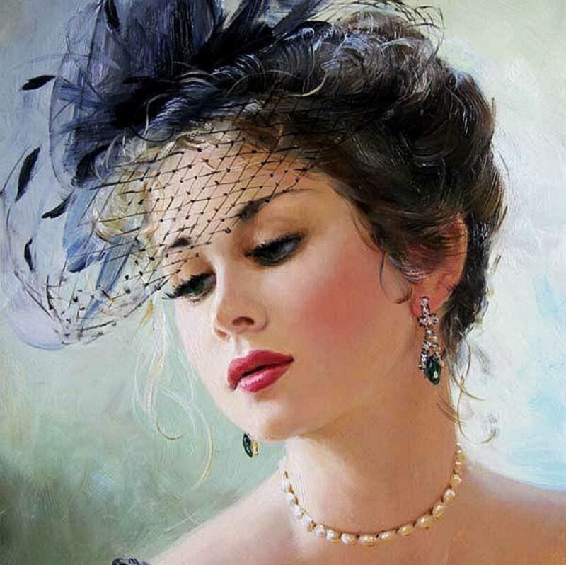 Woman with Feathered Hat — White, Serene