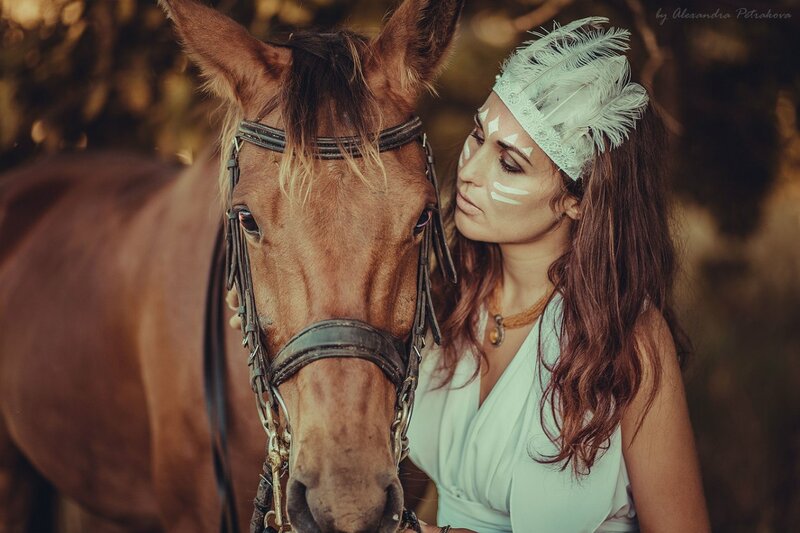 Woman with Feathered Headband — Brown