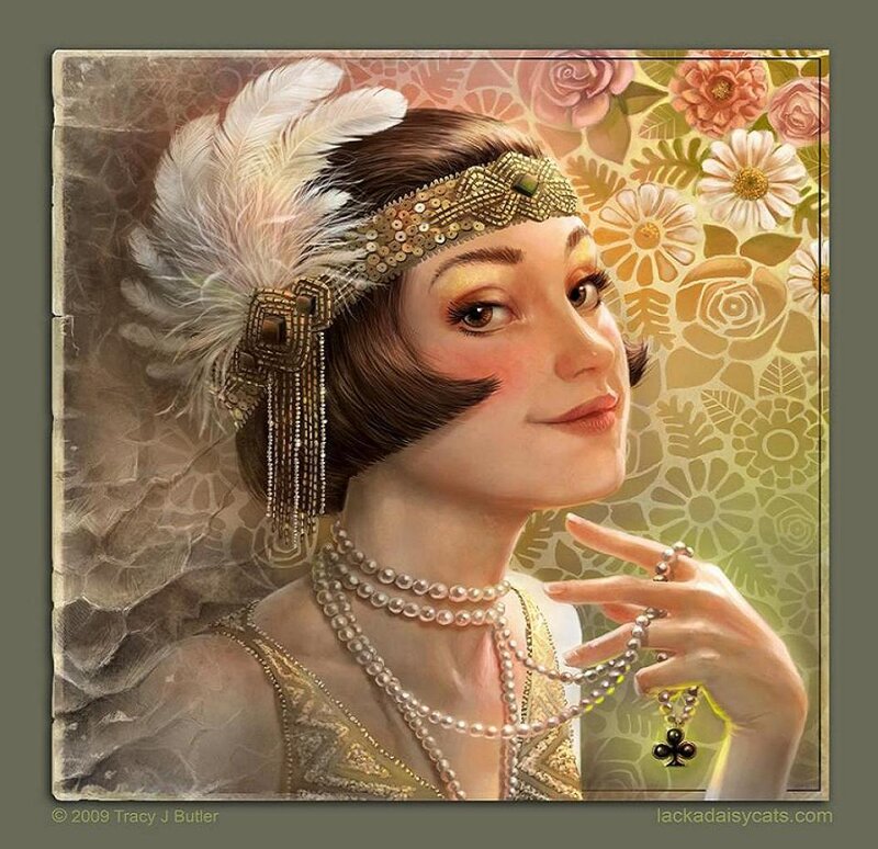 Woman with Feathered Headband — Gold