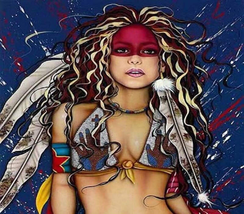 Woman with Feathered Headdress — Blue, Dramatic