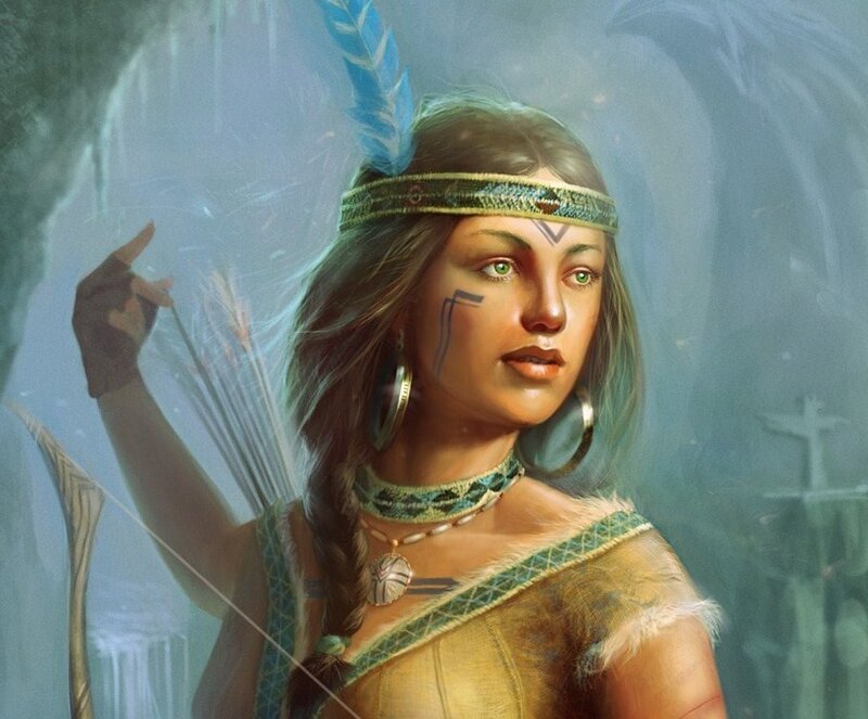 Woman with Feathered Headdress — Blue