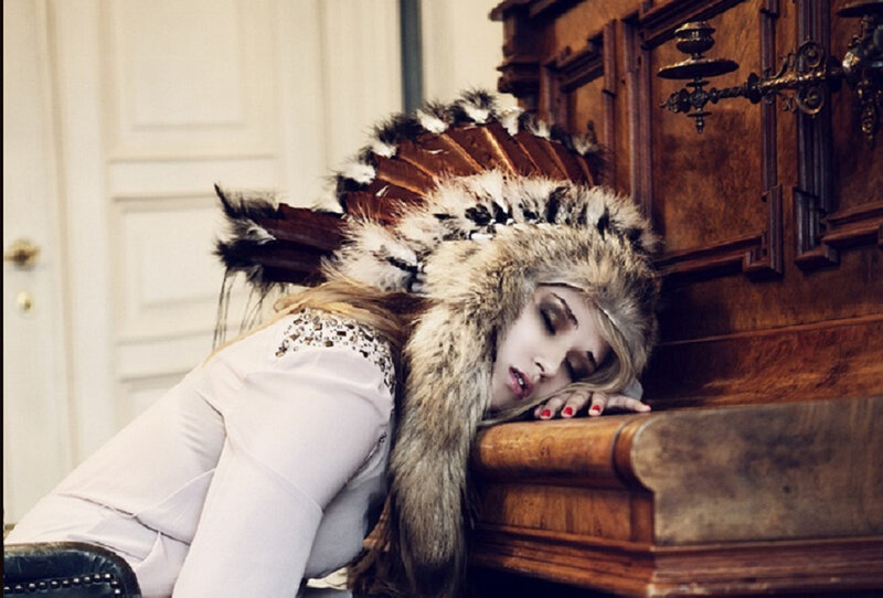 Woman with Feathered Headdress — Brown, Dramatic