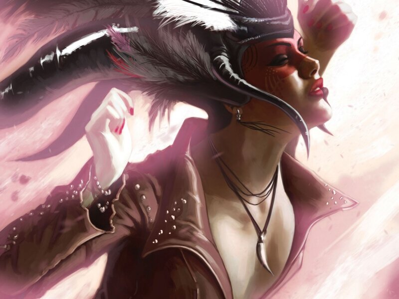 Woman with Feathered Headdress — Pink