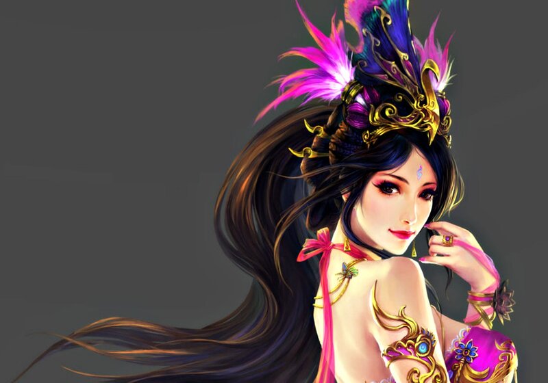 Woman with Feathered Headdress — Purple, Dramatic