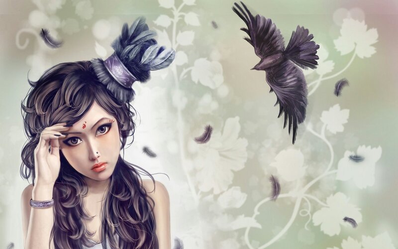 woman with feathered headpiece