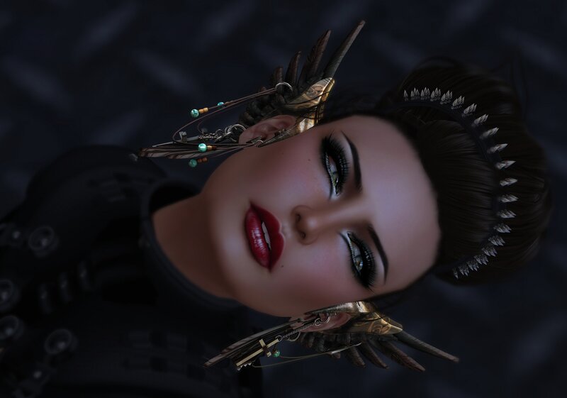 Woman with Feathered Headpiece — Black, Dramatic, 3d Render