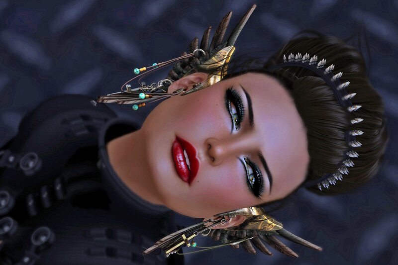 Woman with Feathered Headpiece — Black, Dramatic, Digital Art
