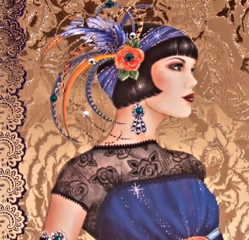 Woman with Feathered Headpiece — Blue