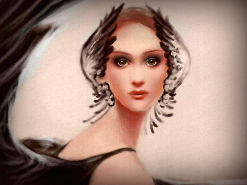 Woman with Feathered Headpiece — White, Dramatic