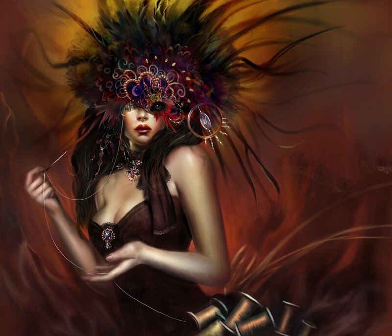 woman with feathered mask