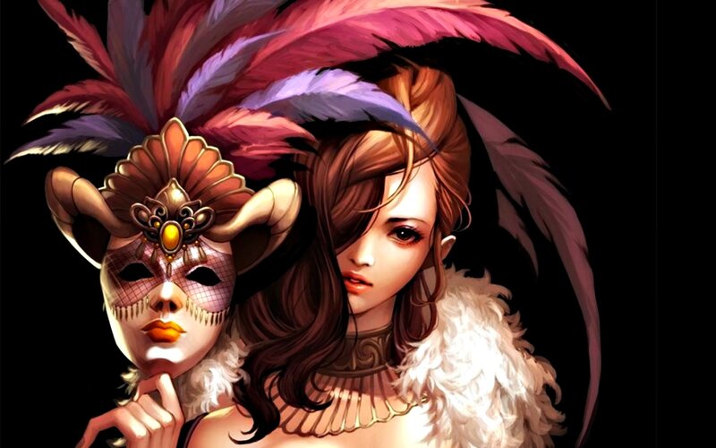 Woman with Feathered Mask — Black