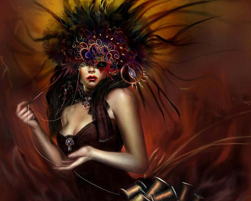 Woman with Feathered Mask — Brown