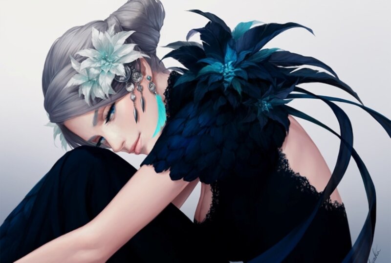 Woman with Feathered Shoulder