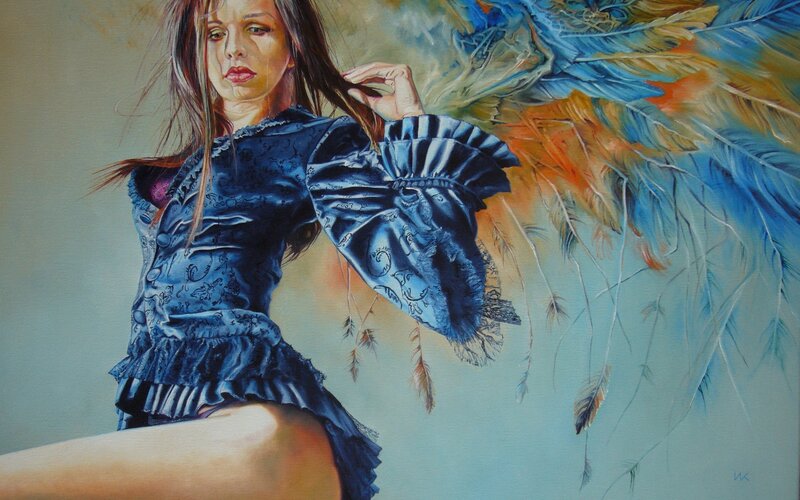 woman with feathered wings