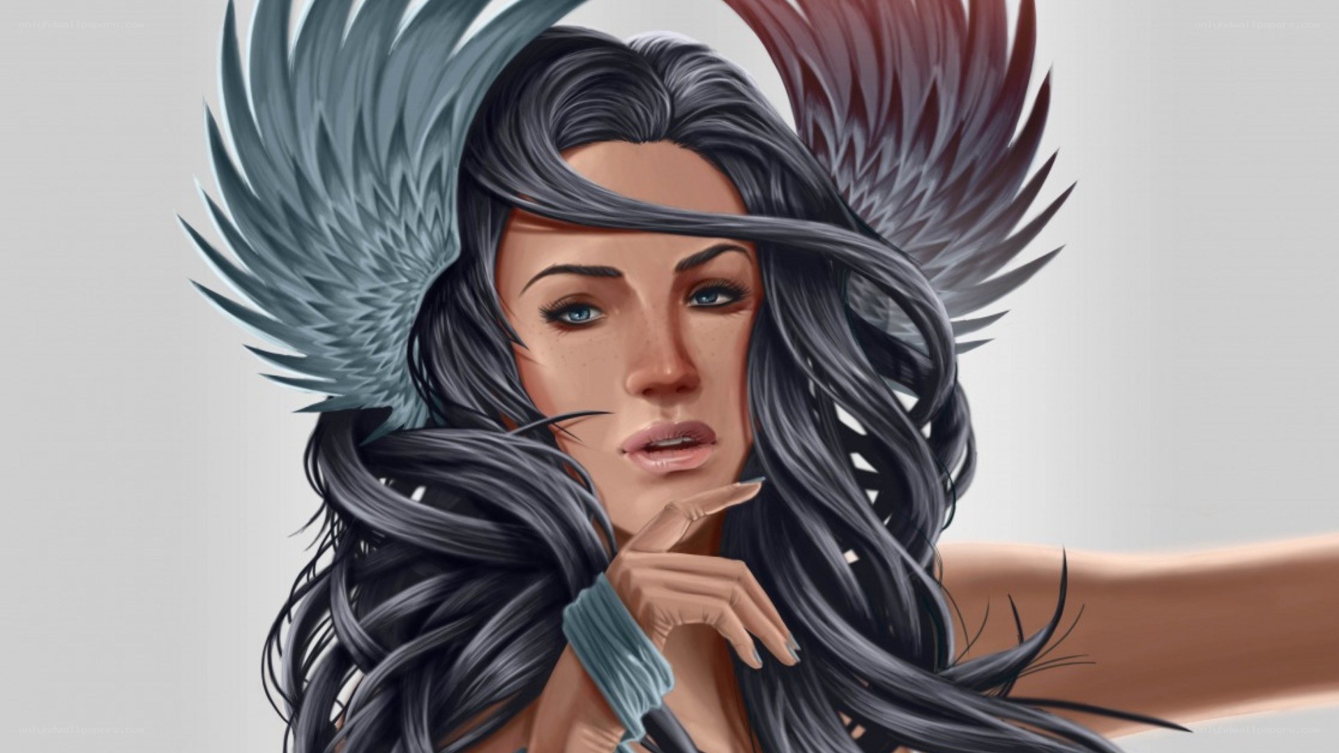woman with feathered wings