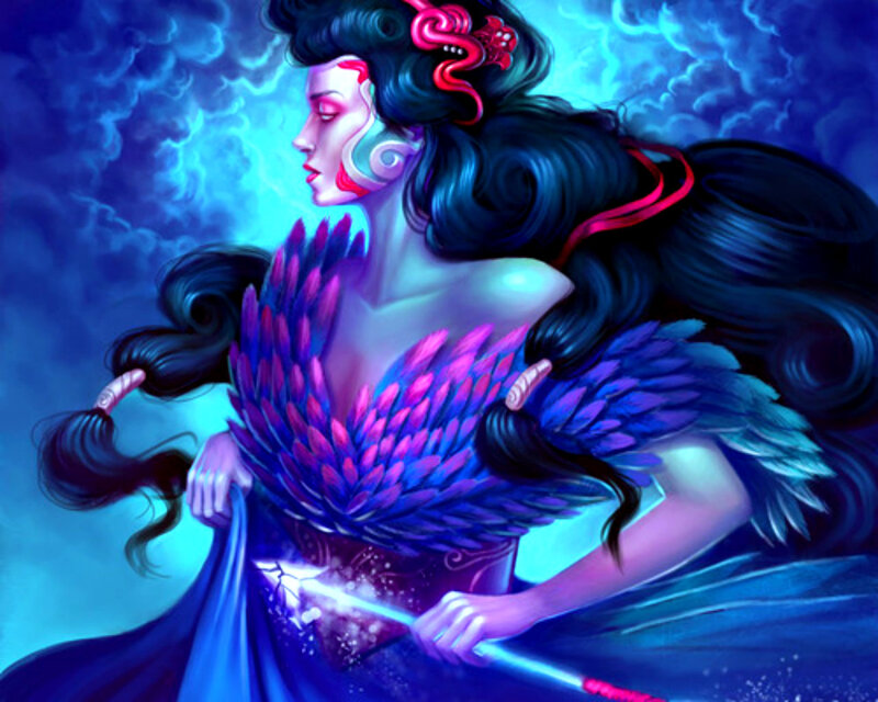 Woman with Feathered Wings — Blue