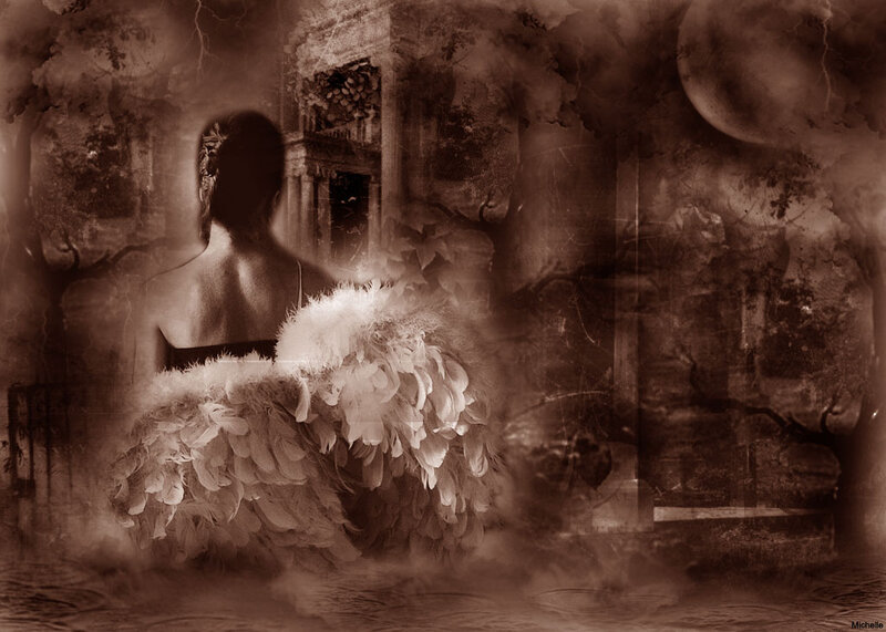 Woman with Feathered Wings — Brown, Mysterious