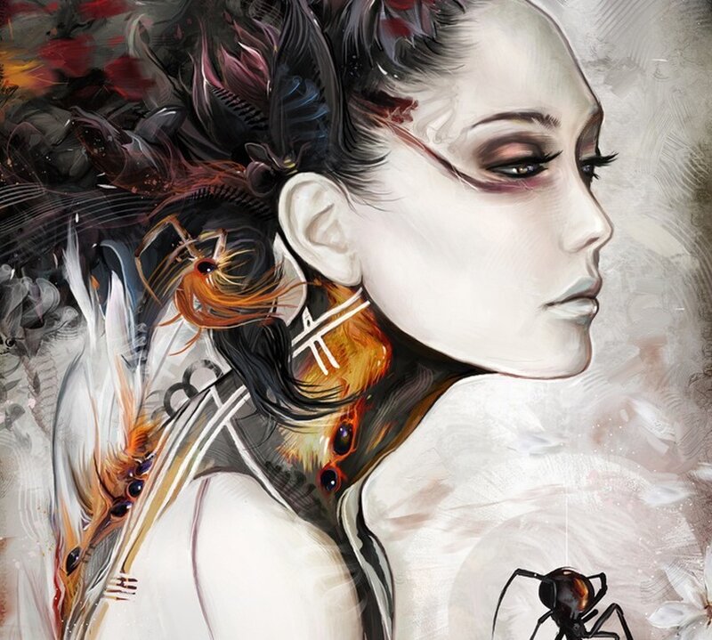 Woman with Feathers and Spider
