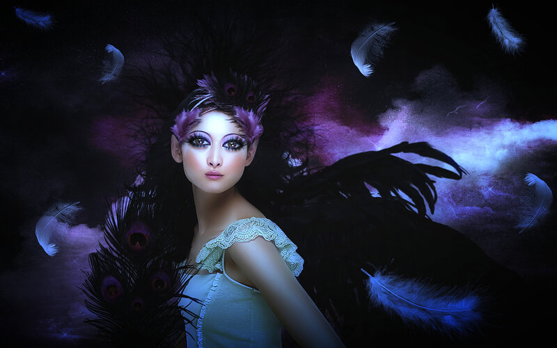 woman with feathers and wings
