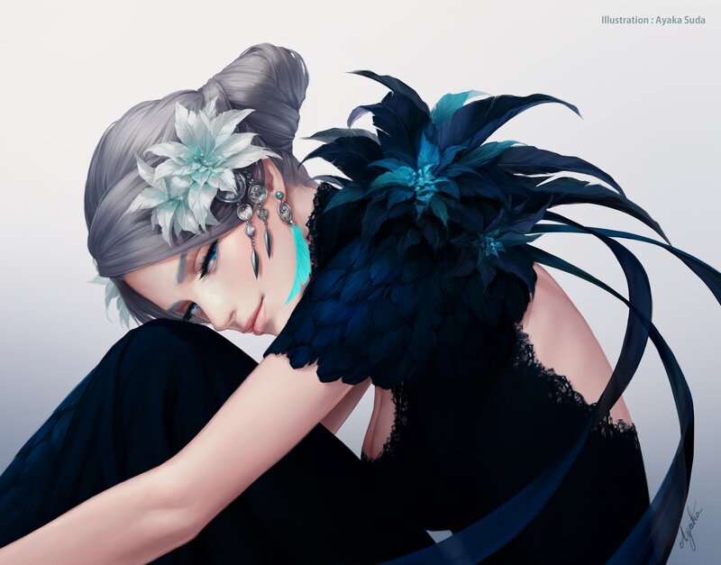 Woman with Feathers — Black, Dramatic