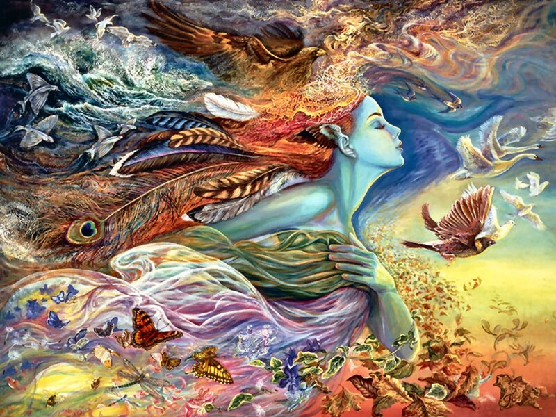 Woman with Feathers — Blue, Dramatic, Sunset