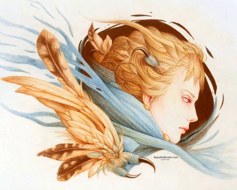 Woman with Feathers — Blue, Serene