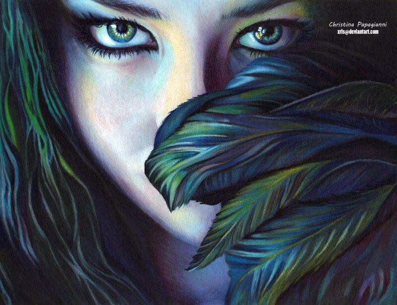 Woman with Feathers — Blue