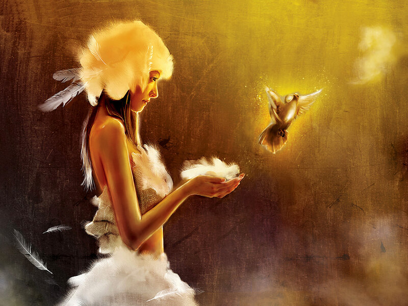 Woman with Feathers — Gold