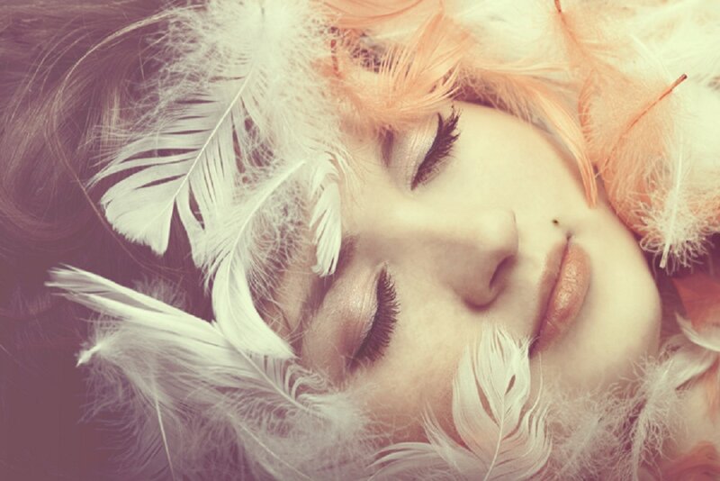Woman with Feathers — White
