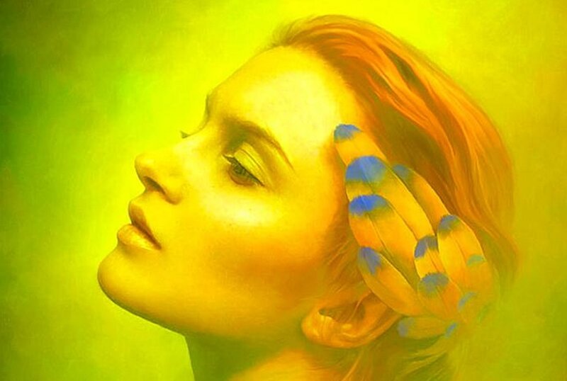 Woman with Feathers — Yellow, Serene