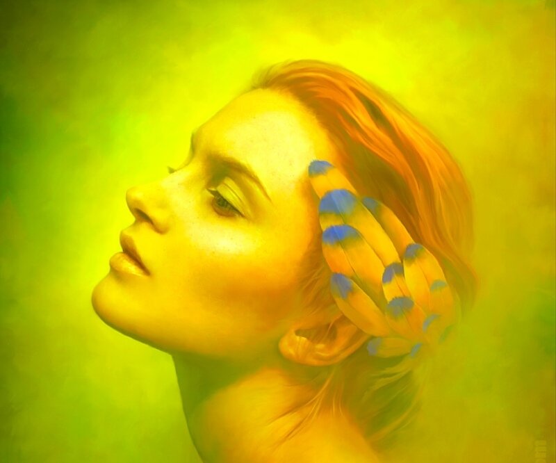 Woman with Feathers — Yellow