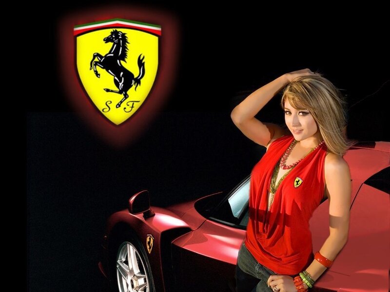 woman with ferrari car