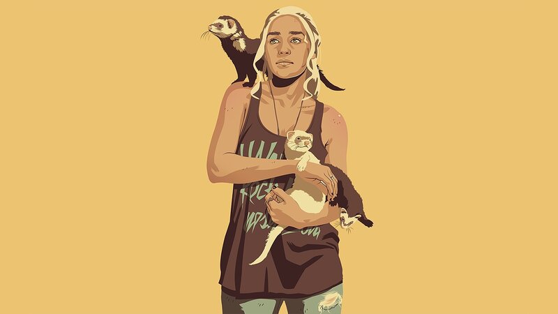 woman with ferrets illustration