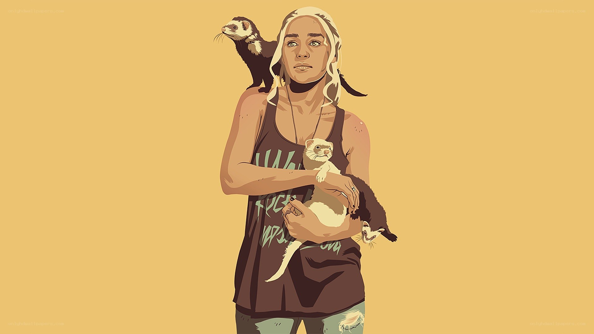 woman with ferrets illustration