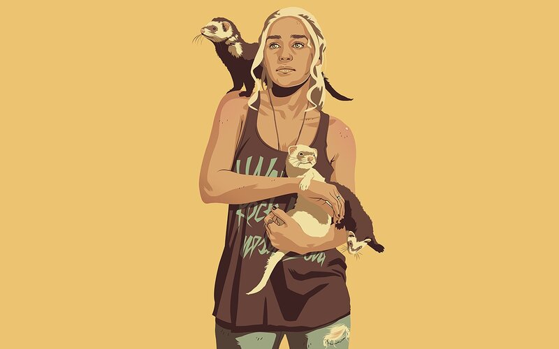 woman with ferrets illustration