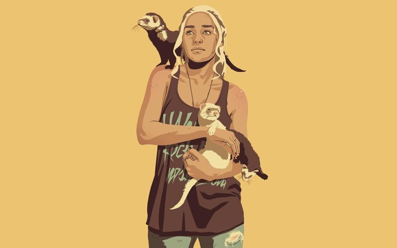 woman with ferrets illustration