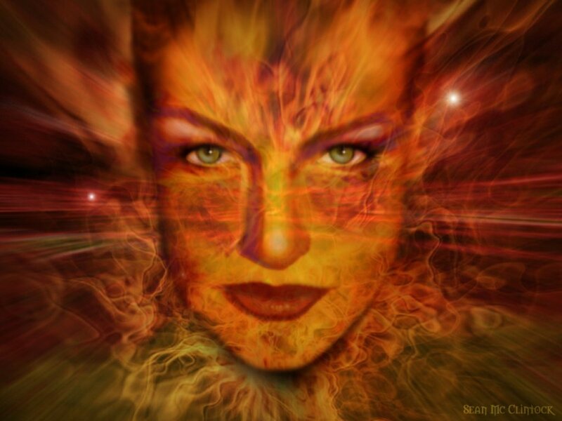 woman with fiery aura