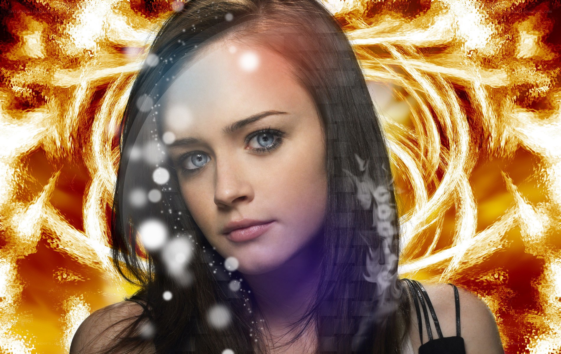 woman with fiery background