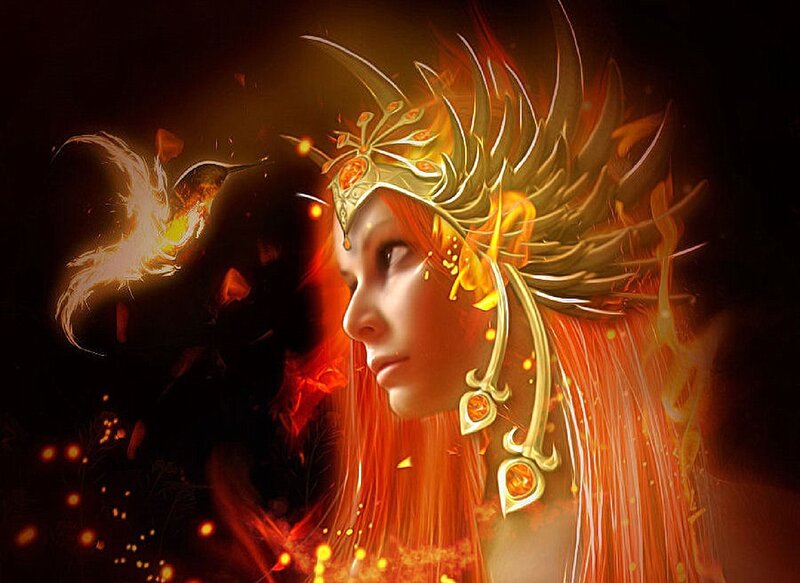 Woman with Fiery Crown — Red
