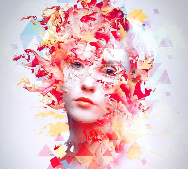 Woman with Fiery Hair — Red, Dramatic, Digital Art, Fire, Flames