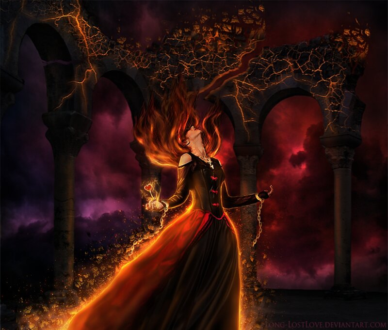 Woman with Fiery Hair — Red, Dramatic, Night