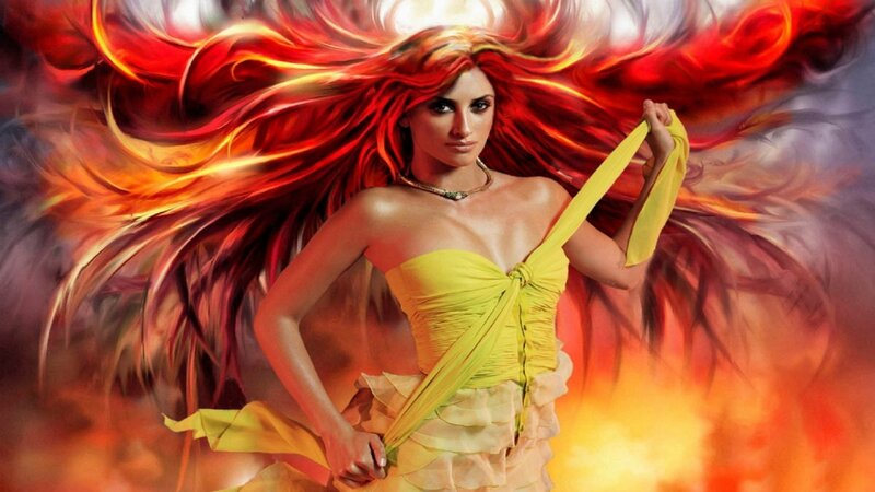 Woman with Fiery Hair — Red, Dramatic